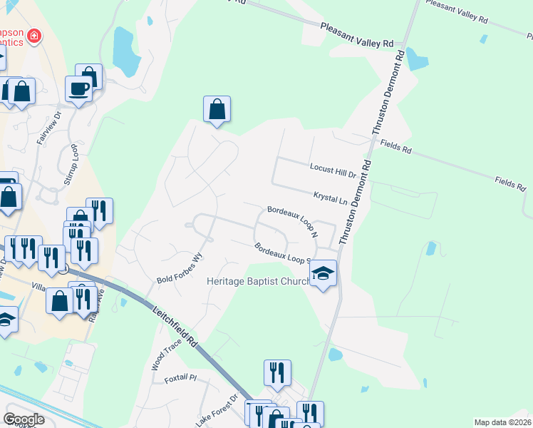 map of restaurants, bars, coffee shops, grocery stores, and more near 3600 Bordeaux Loop North in Owensboro