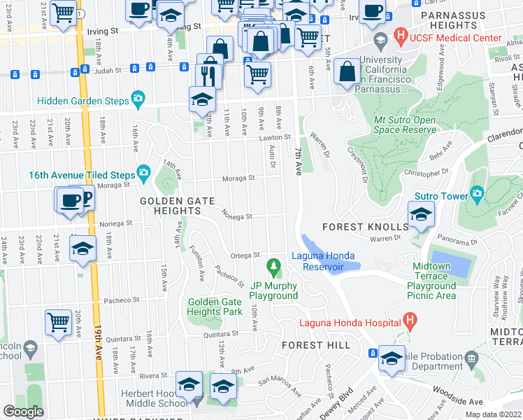 map of restaurants, bars, coffee shops, grocery stores, and more near 1789 9th Avenue in San Francisco