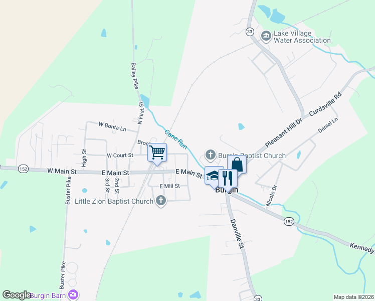 map of restaurants, bars, coffee shops, grocery stores, and more near 211 East Court Street in Harrodsburg