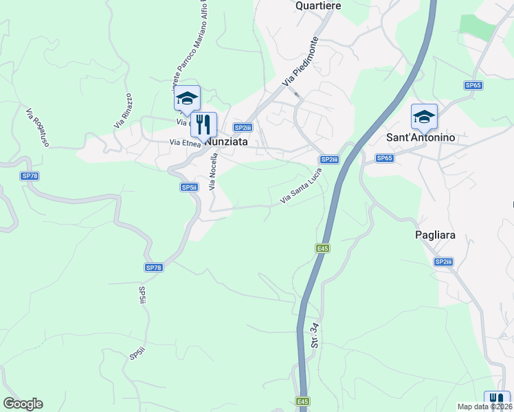 map of restaurants, bars, coffee shops, grocery stores, and more near 25 Via Santa Lucia in Città metropolitana di Catania
