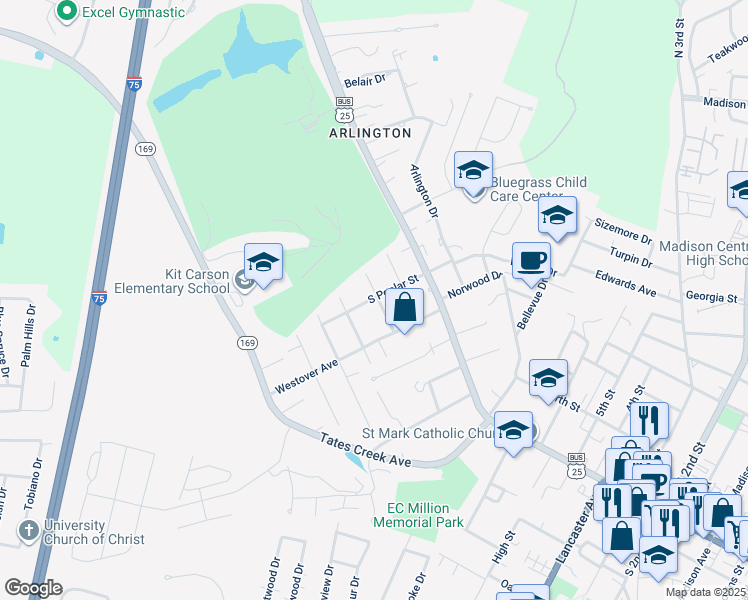 map of restaurants, bars, coffee shops, grocery stores, and more near 104 Rosedale Avenue in Richmond