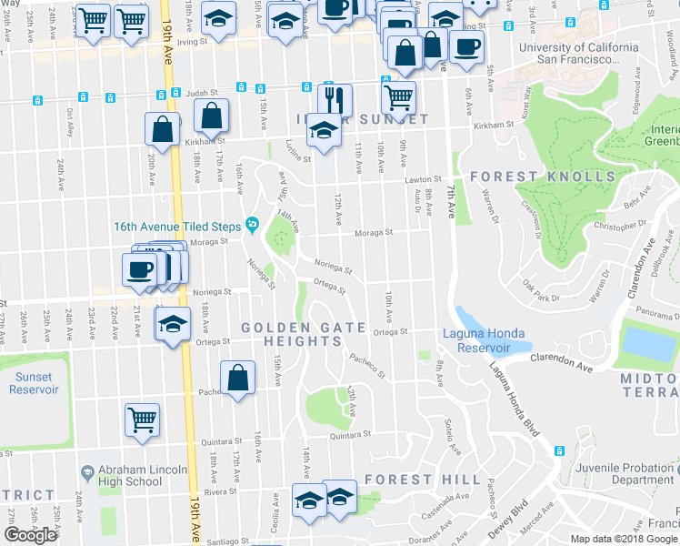 map of restaurants, bars, coffee shops, grocery stores, and more near 501 Noriega Street in San Francisco