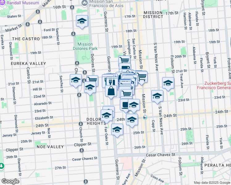 map of restaurants, bars, coffee shops, grocery stores, and more near in San Francisco