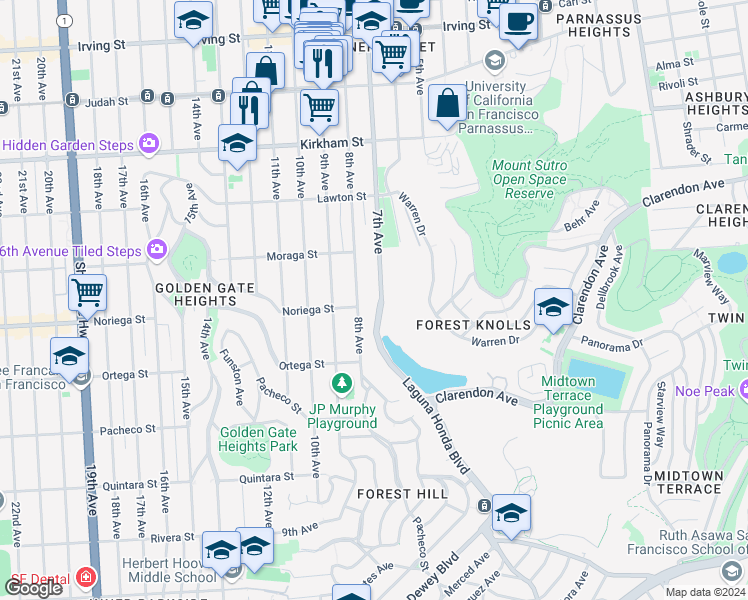 map of restaurants, bars, coffee shops, grocery stores, and more near 1792 8th Avenue in San Francisco
