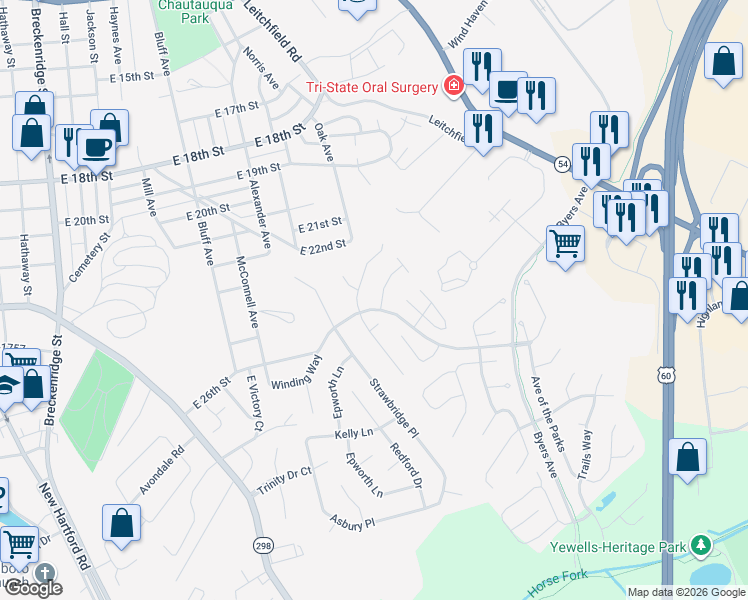map of restaurants, bars, coffee shops, grocery stores, and more near 2580 Arbor Terrace in Owensboro