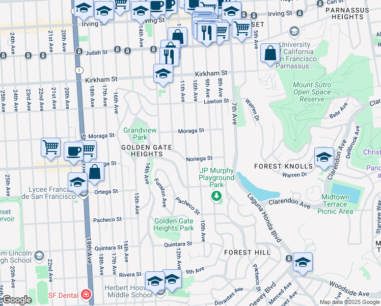 map of restaurants, bars, coffee shops, grocery stores, and more near 1780 11th Avenue in San Francisco
