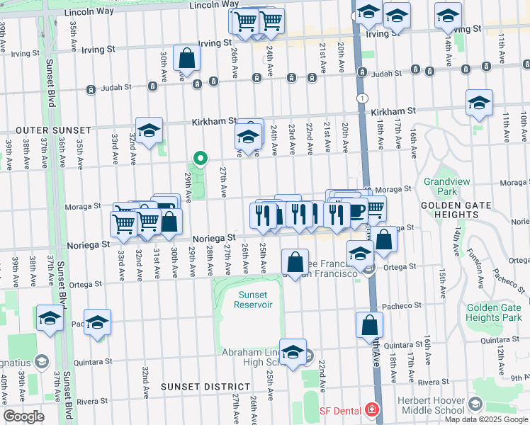 map of restaurants, bars, coffee shops, grocery stores, and more near 1738 25th Avenue in San Francisco