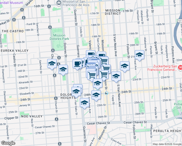 map of restaurants, bars, coffee shops, grocery stores, and more near in San Francisco