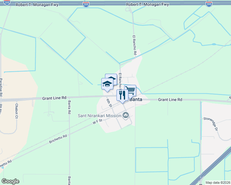 map of restaurants, bars, coffee shops, grocery stores, and more near 5469 West Grant Line Road in Tracy