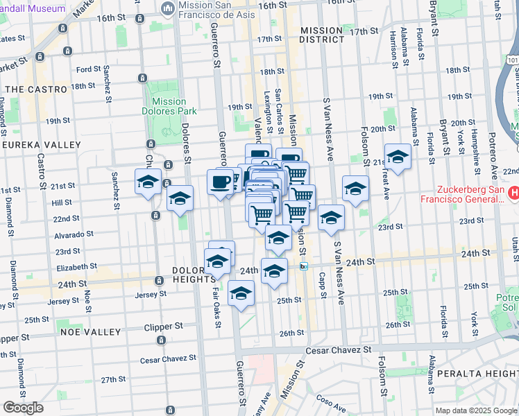 map of restaurants, bars, coffee shops, grocery stores, and more near in San Francisco
