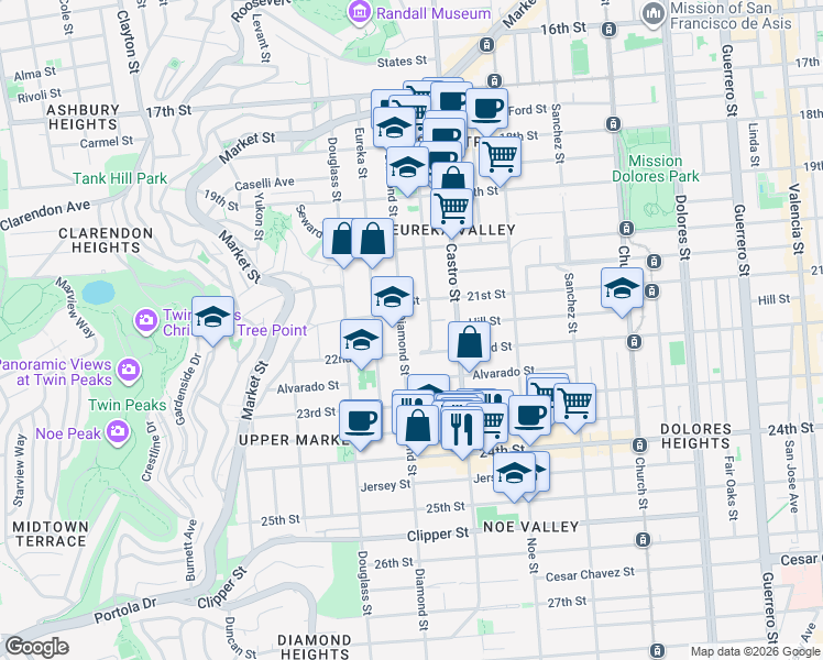 map of restaurants, bars, coffee shops, grocery stores, and more near in San Francisco