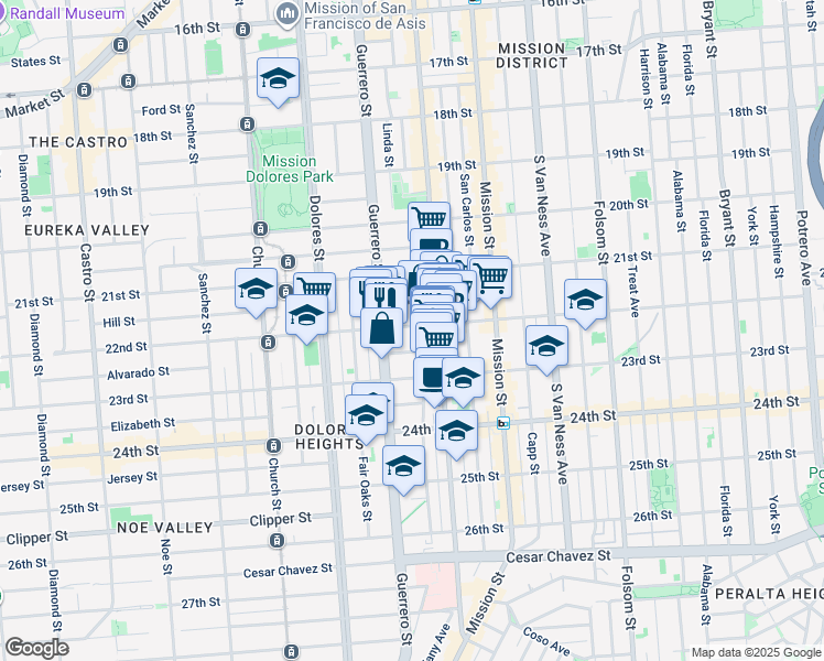 map of restaurants, bars, coffee shops, grocery stores, and more near 3345 22nd Street in San Francisco