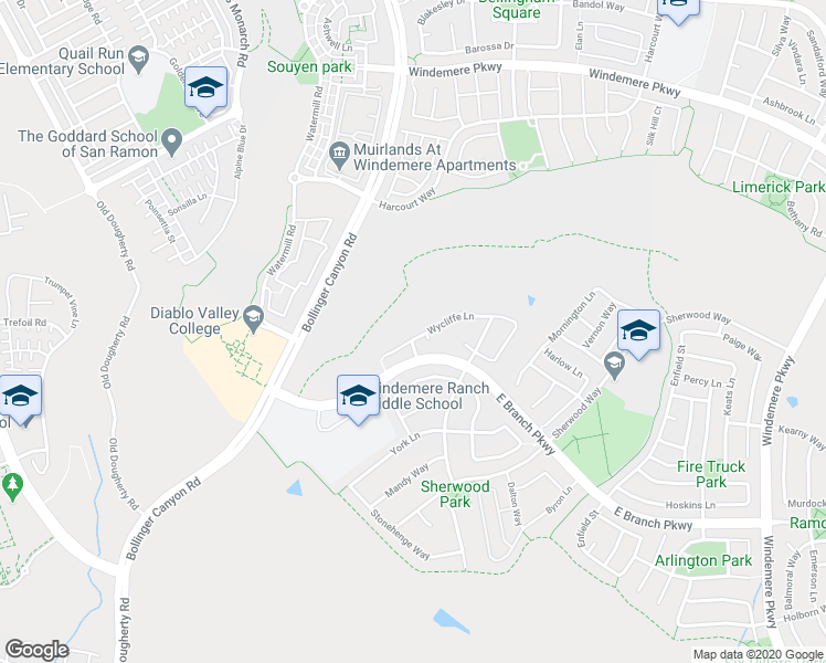 map of restaurants, bars, coffee shops, grocery stores, and more near 1872 Wycliffe Lane in San Ramon