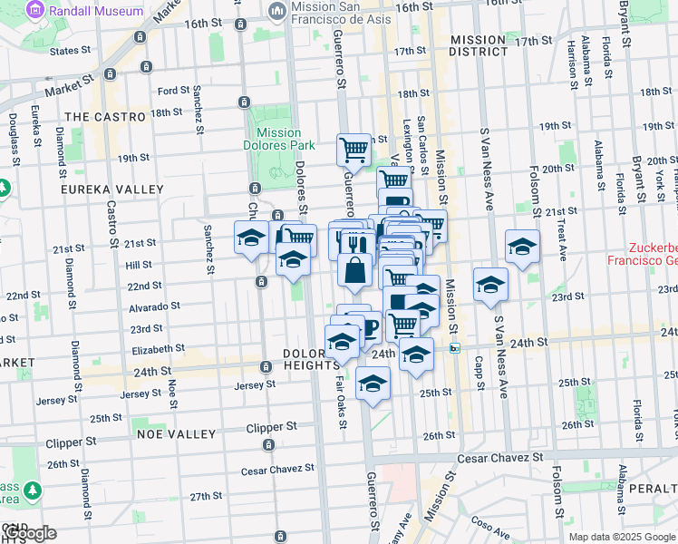 map of restaurants, bars, coffee shops, grocery stores, and more near 3433 22nd Street in San Francisco