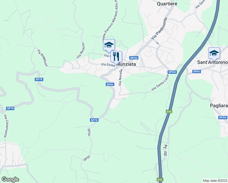 map of restaurants, bars, coffee shops, grocery stores, and more near 90 Via San Giovanni in Nunziata