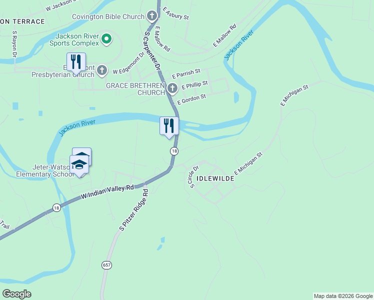 map of restaurants, bars, coffee shops, grocery stores, and more near 227 East Marshall Street in Covington