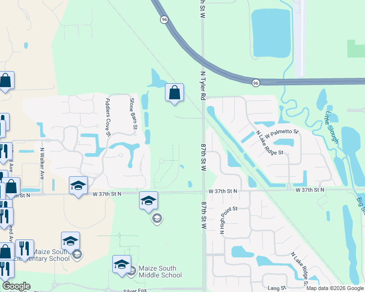 map of restaurants, bars, coffee shops, grocery stores, and more near 3915 North Tyler Road in Maize