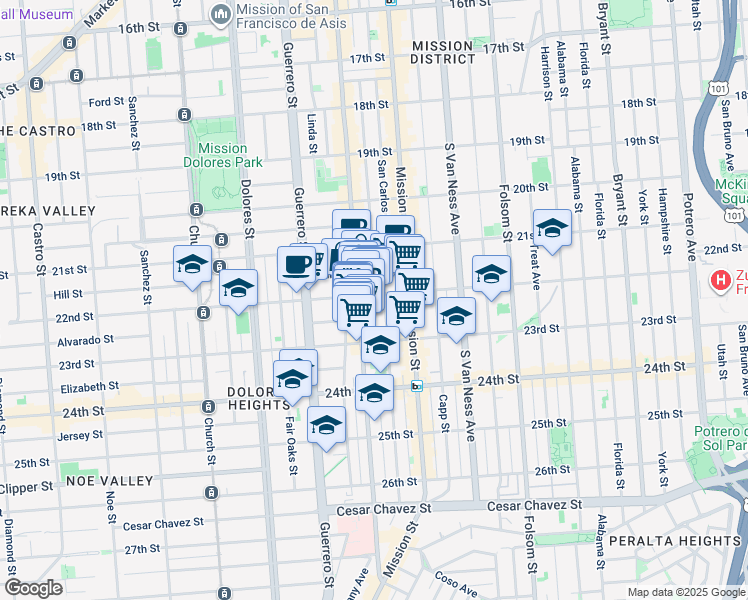 map of restaurants, bars, coffee shops, grocery stores, and more near in San Francisco
