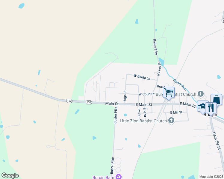 map of restaurants, bars, coffee shops, grocery stores, and more near 100-1 Murphy Lane in Harrodsburg