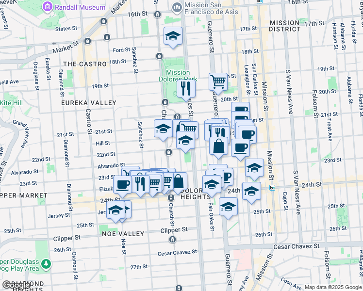 map of restaurants, bars, coffee shops, grocery stores, and more near 3562 22nd Street in San Francisco