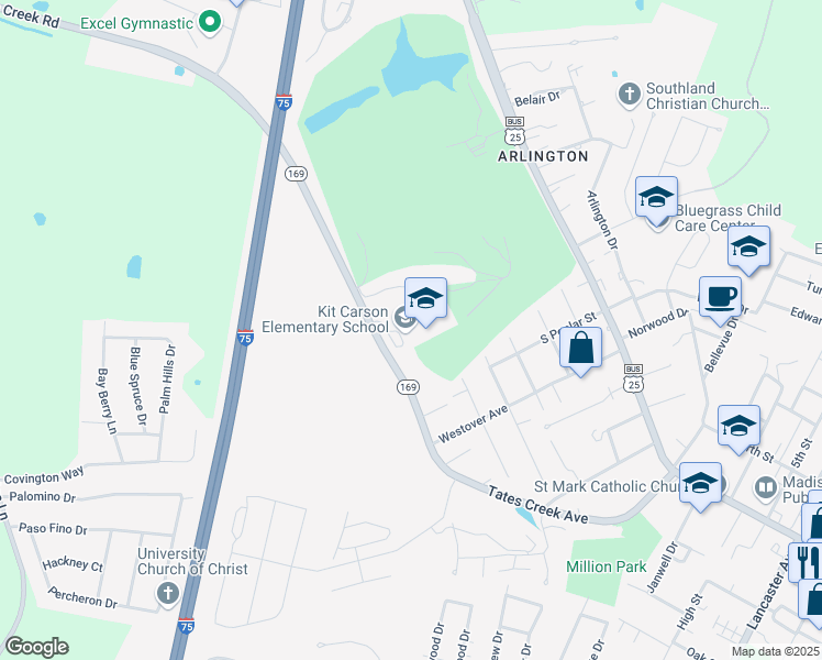map of restaurants, bars, coffee shops, grocery stores, and more near 450 Tates Creek Road in Richmond