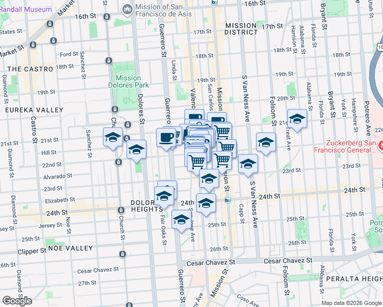 map of restaurants, bars, coffee shops, grocery stores, and more near  in San Francisco