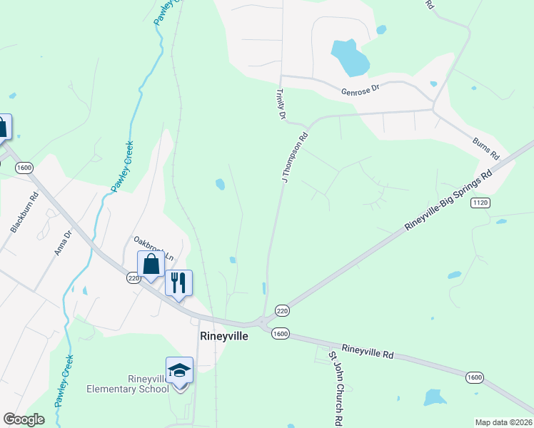 map of restaurants, bars, coffee shops, grocery stores, and more near 355 J Thompson Road in Rineyville