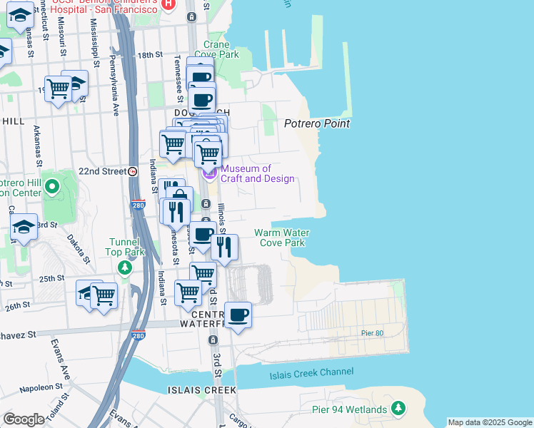 map of restaurants, bars, coffee shops, grocery stores, and more near in San Francisco
