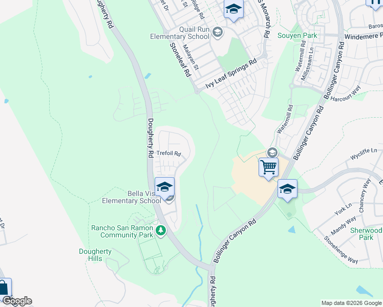map of restaurants, bars, coffee shops, grocery stores, and more near 1150 Trumpet Vine Lane in San Ramon