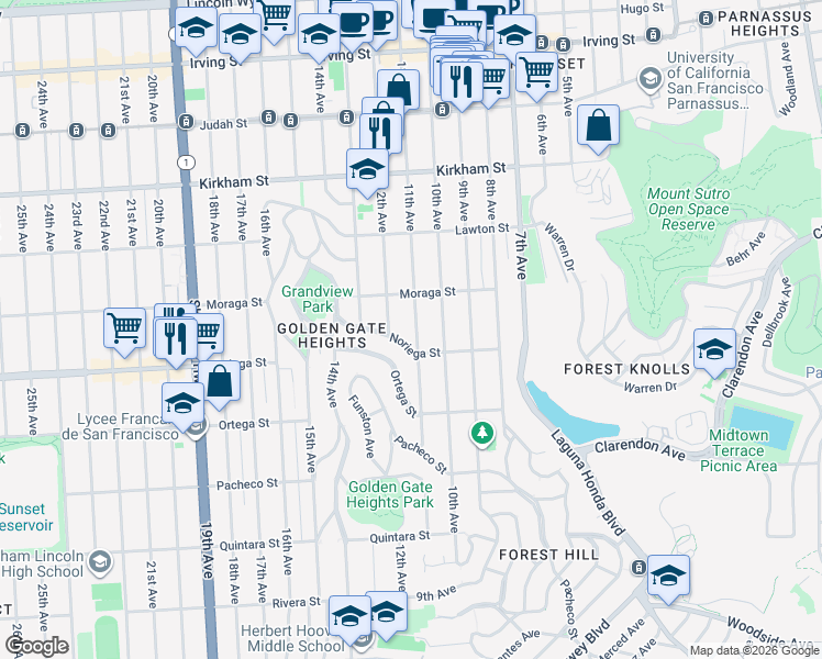 map of restaurants, bars, coffee shops, grocery stores, and more near 1765 11th Avenue in San Francisco