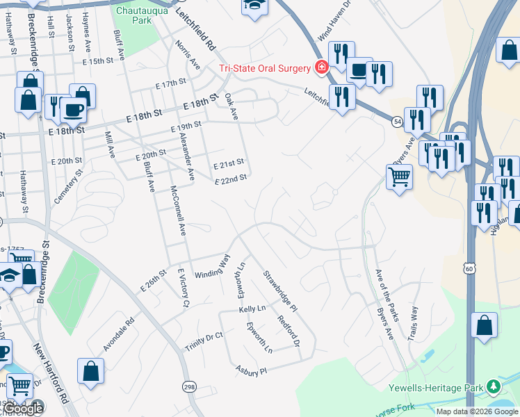 map of restaurants, bars, coffee shops, grocery stores, and more near 2580 Arbor Terrace in Owensboro