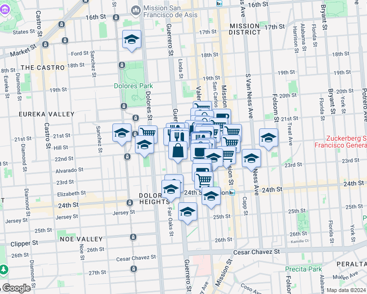 map of restaurants, bars, coffee shops, grocery stores, and more near in San Francisco