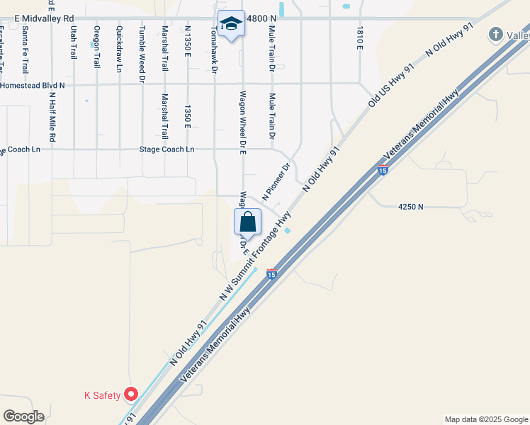map of restaurants, bars, coffee shops, grocery stores, and more near 1566 Southern Homestead Boulevard in Cedar City