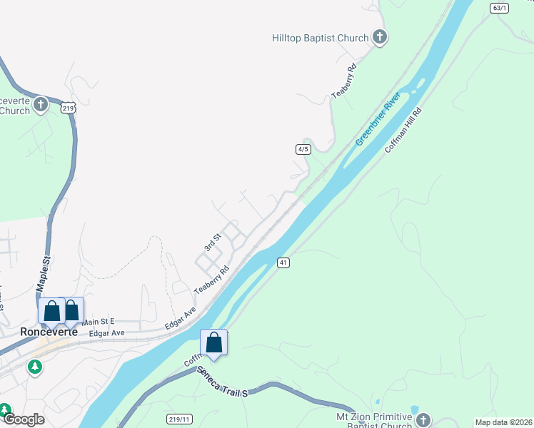 map of restaurants, bars, coffee shops, grocery stores, and more near 3684 Teaberry Rd in Ronceverte