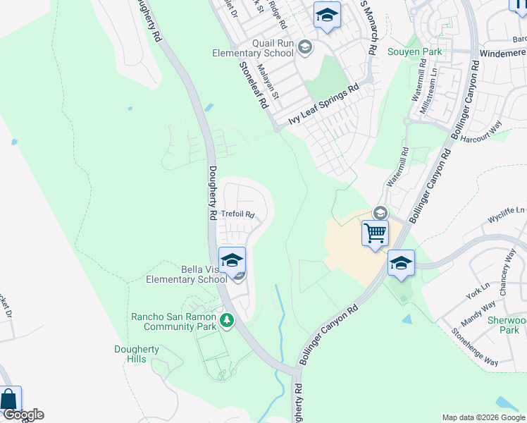 map of restaurants, bars, coffee shops, grocery stores, and more near 1150 Trumpet Vine Lane in San Ramon