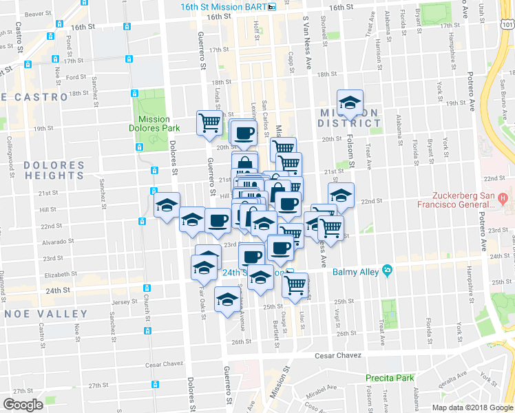 map of restaurants, bars, coffee shops, grocery stores, and more near in San Francisco