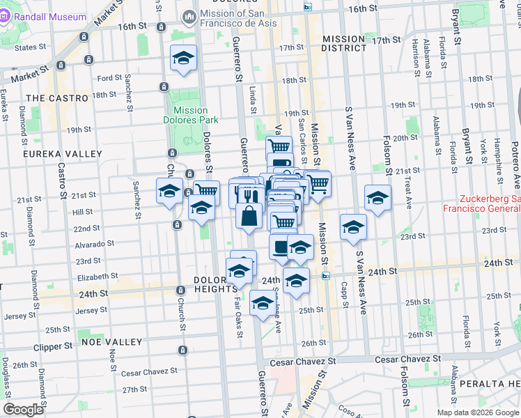 map of restaurants, bars, coffee shops, grocery stores, and more near in San Francisco