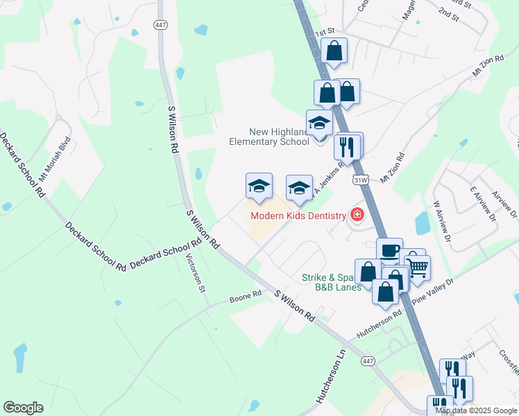 map of restaurants, bars, coffee shops, grocery stores, and more near 384 West A Jenkins Road in Elizabethtown