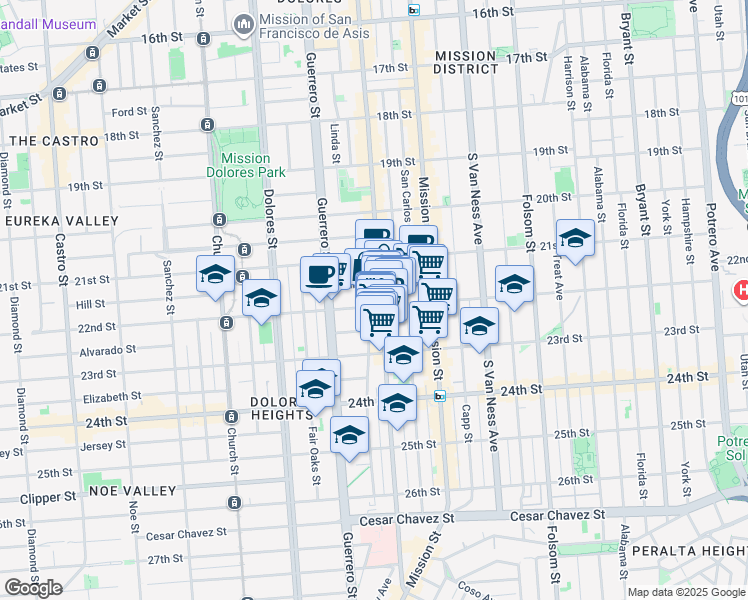 map of restaurants, bars, coffee shops, grocery stores, and more near in San Francisco