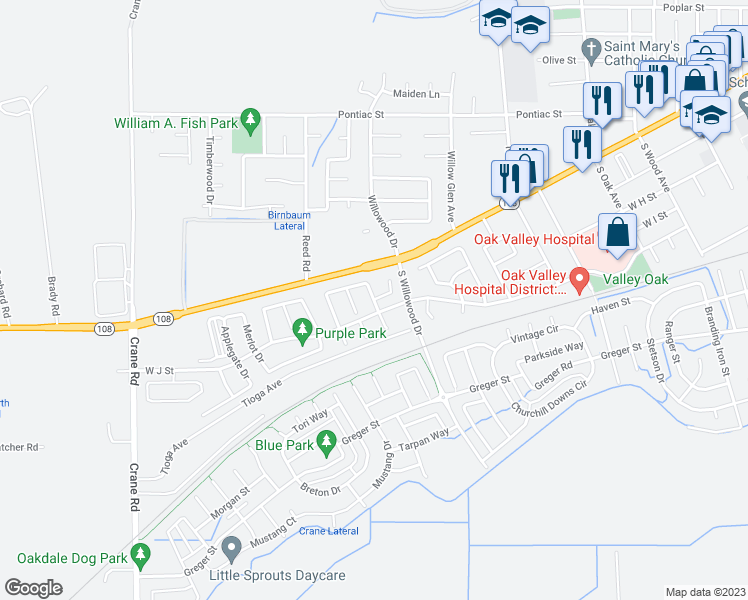 map of restaurants, bars, coffee shops, grocery stores, and more near 3624 Forest Glen Court in Oakdale