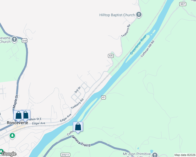 map of restaurants, bars, coffee shops, grocery stores, and more near 3684 Teaberry Rd in Ronceverte