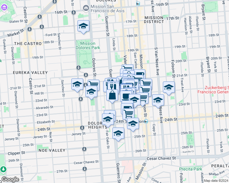 map of restaurants, bars, coffee shops, grocery stores, and more near in San Francisco