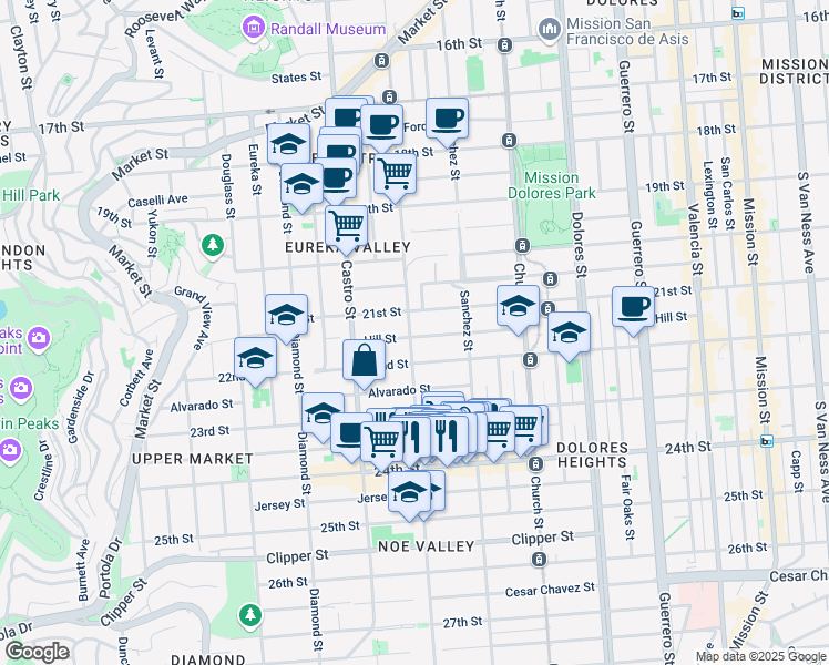 map of restaurants, bars, coffee shops, grocery stores, and more near 3774 22nd Street in San Francisco
