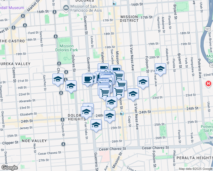 map of restaurants, bars, coffee shops, grocery stores, and more near in San Francisco