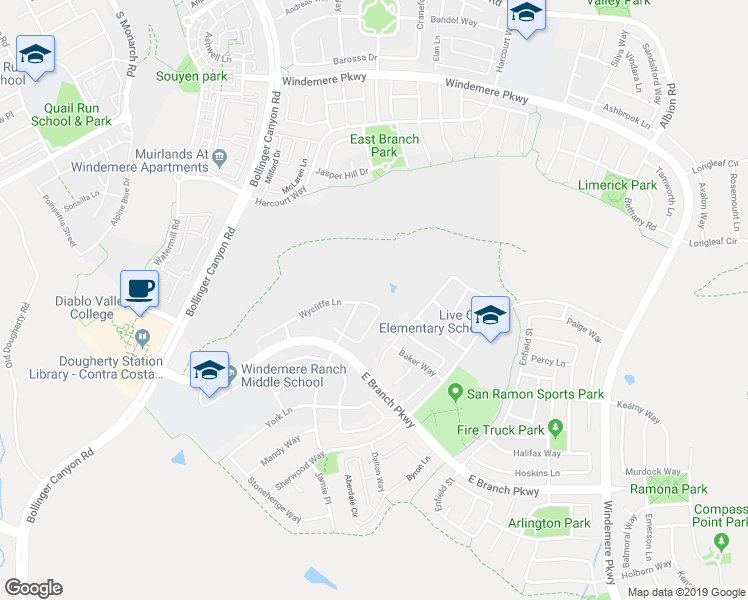 map of restaurants, bars, coffee shops, grocery stores, and more near 1628 Banbury Drive in San Ramon