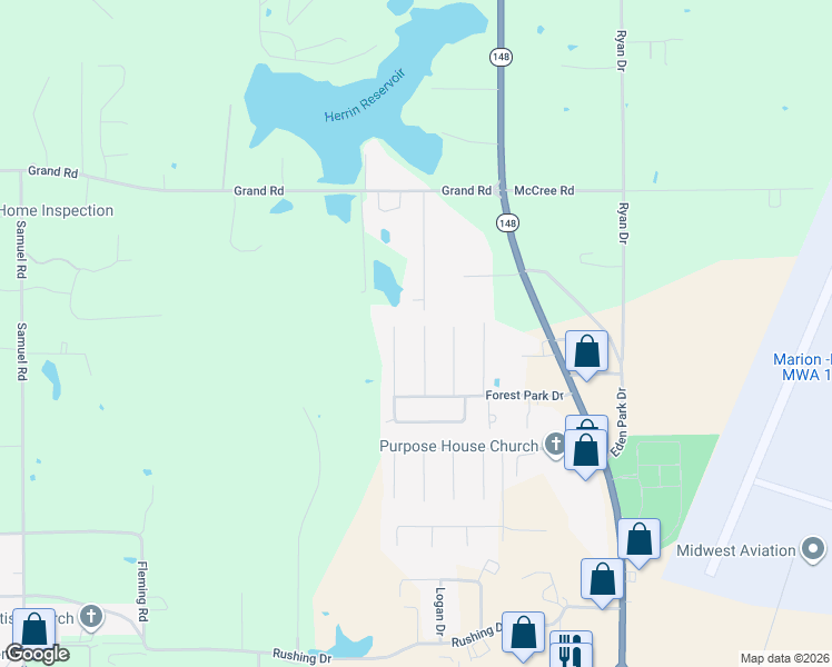 map of restaurants, bars, coffee shops, grocery stores, and more near 3000-3098 Hickory Ridge Dr in Herrin