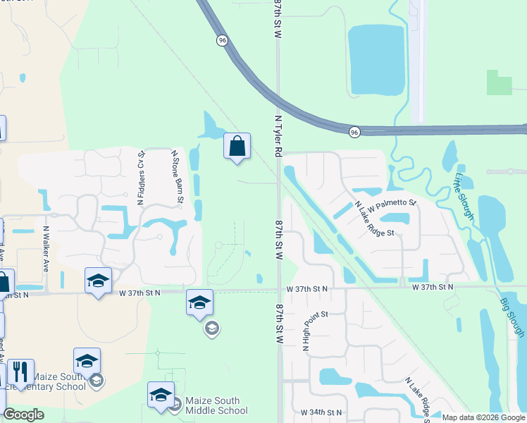 map of restaurants, bars, coffee shops, grocery stores, and more near 3915 North Tyler Road in Maize