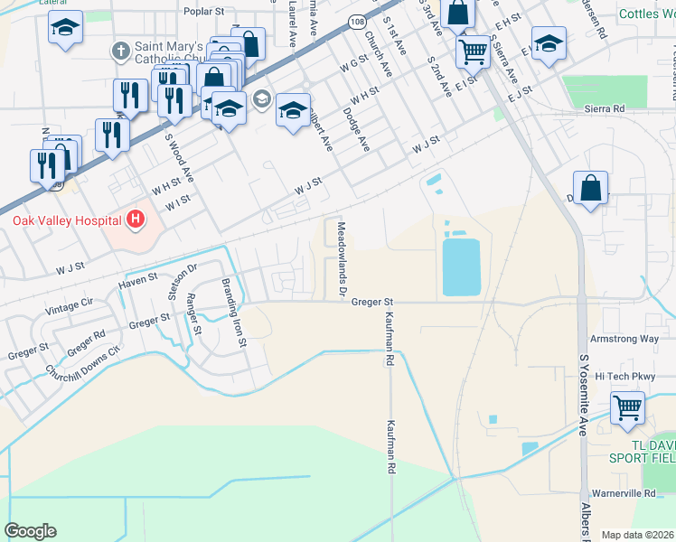 map of restaurants, bars, coffee shops, grocery stores, and more near 820 Greger St in Oakdale