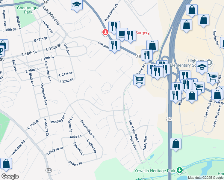 map of restaurants, bars, coffee shops, grocery stores, and more near 2400 Friendship Drive in Owensboro