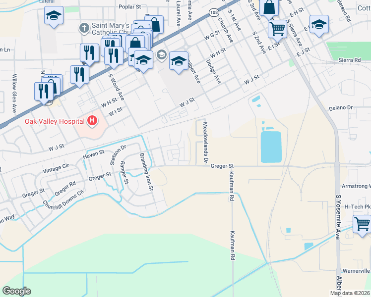 map of restaurants, bars, coffee shops, grocery stores, and more near 428 Ranger Court in Oakdale
